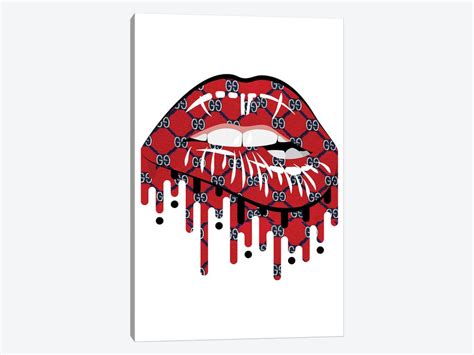 Gucci Logo Dripping Lips Canvas Print by Julie 